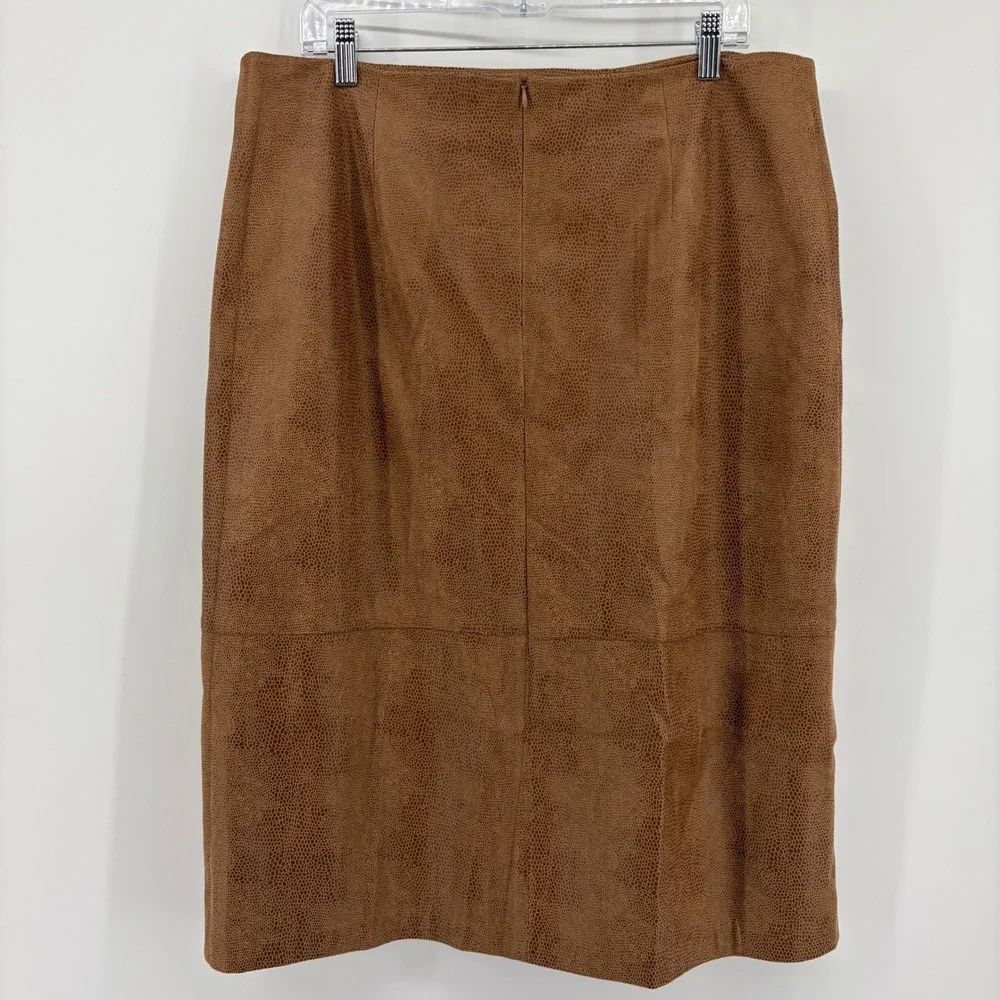 Ruby Rd Womens 16 Brown Skirt Faux Suede‎ Snake Print Pencil Knee Length Lined